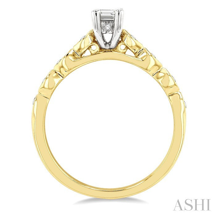 3/8 Ctw Round & Emerald Cut Diamond Engagement Ring With 1/3 Ctw Emerald Cut Center Stone in 14K Yellow and White Gold