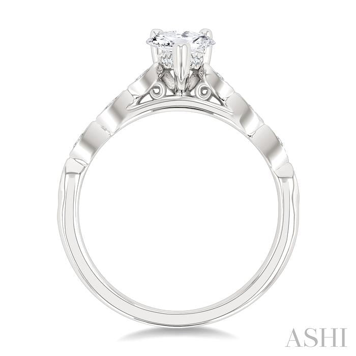 1/10 Ctw Pear Shape Marquise Mount Shank Round Cut Diamond Semi-Mount Engagement Ring in 14K White Gold