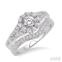 3/4 Ctw Diamond Wedding Set with 5/8 Ctw Round Cut Engagement Ring and 1/6 Ctw Wedding Band in 14K White Gold