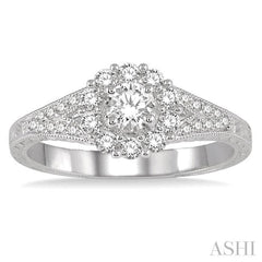 5/8 Ctw Diamond Engagement Ring with 1/4 Ct Round Cut Center Stone in 14K White Gold