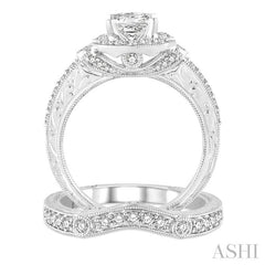 1 1/3 Ctw Diamond Wedding Set with 1 1/10 Ctw Princess Cut Engagement Ring and 1/4 Ctw Wedding Band in 14K White Gold