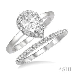 3/4 Ctw Round Cut Diamond Wedding Set With 5/8 Ct Pear Cut Engagement Ring and 1/6 Ct Wedding Band in 14K White Gold