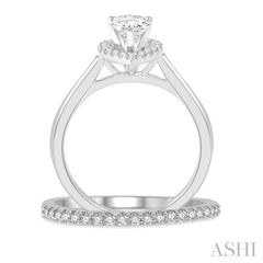 3/4 Ctw Round Cut Diamond Wedding Set With 5/8 Ct Pear Cut Engagement Ring and 1/6 Ct Wedding Band in 14K White Gold