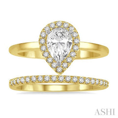 3/4 Ctw Round Cut Diamond Wedding Set With 5/8 Ct Pear Cut Engagement Ring and 1/6 Ct Wedding Band in 14K Yellow and White Gold