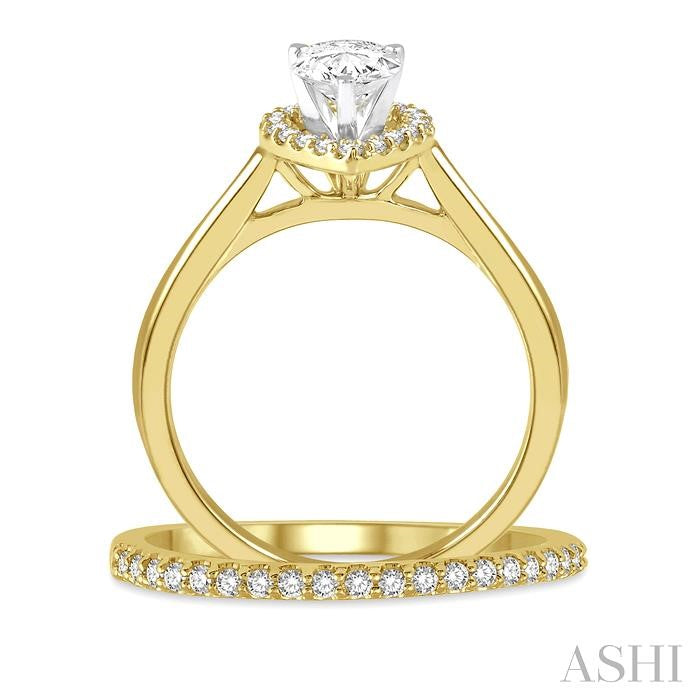 3/4 Ctw Round Cut Diamond Wedding Set With 5/8 Ct Pear Cut Engagement Ring and 1/6 Ct Wedding Band in 14K Yellow and White Gold