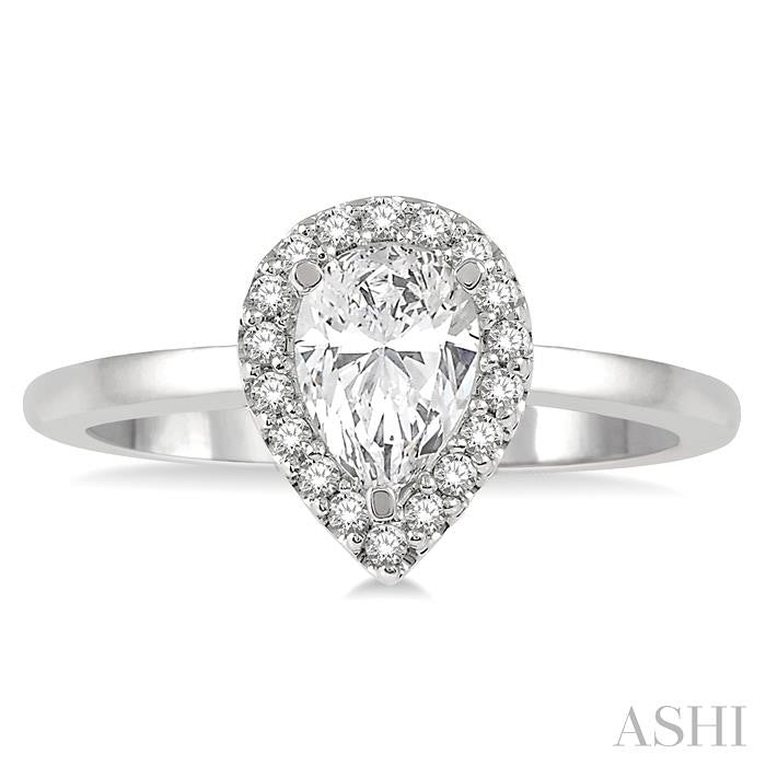 5/8 Ctw Pear and Round Cut Diamond Ladies Engagement Ring with 1/2 Ct Pear Cut Center Stone in 14K White Gold