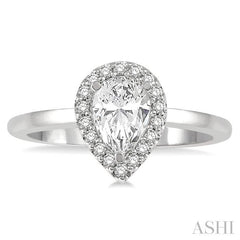 5/8 Ctw Pear and Round Cut Diamond Ladies Engagement Ring with 1/2 Ct Pear Cut Center Stone in 14K White Gold
