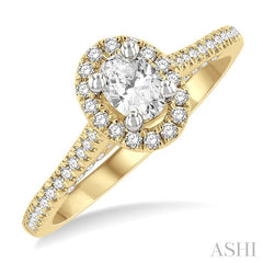 3/8 Ctw Oval Shape Round Cut Diamond Semi-Mount Engagement Ring in 14K Yellow and White Gold