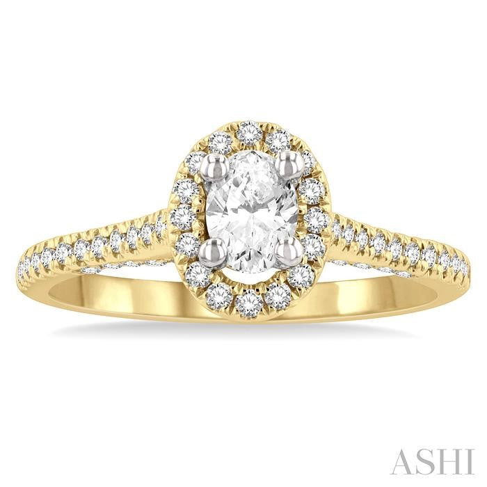 3/8 Ctw Oval Shape Round Cut Diamond Semi-Mount Engagement Ring in 14K Yellow and White Gold