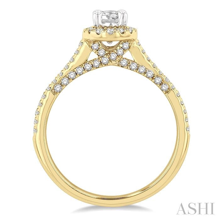 3/8 Ctw Oval Shape Round Cut Diamond Semi-Mount Engagement Ring in 14K Yellow and White Gold