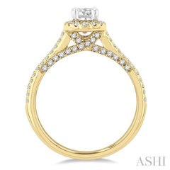 3/8 Ctw Oval Shape Round Cut Diamond Semi-Mount Engagement Ring in 14K Yellow and White Gold