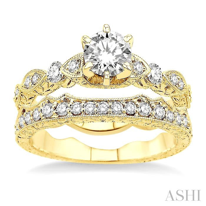 1 1/4 Ctw Diamond Wedding Set with 1 Ctw Round Cut Engagement Ring and 1/3 Ctw Wedding Band in 14K Yellow Gold