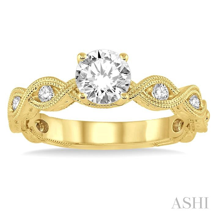 1/2 Ctw Diamond Engagement Ring with 1/3 Ct Round Cut Center Stone in 14K Yellow Gold