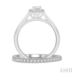 3/4 Ctw Round Cut Diamond Wedding Set With 5/8 Ct Emerald Mount Emerald Cut Engagement Ring and 1/6 Ct Wedding Band in 14K White Gold