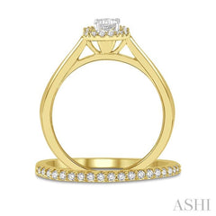 3/4 Ctw Round Cut Diamond Wedding Set With 5/8 Ct Emerald Mount Emerald Cut Engagement Ring and 1/6 Ct Wedding Band in 14K Yellow and White Gold