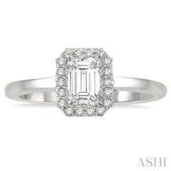 5/8 Ctw Emerald Mount Emerald and Round Cut Diamond Ladies Engagement Ring with 1/2 Ct Emerald Cut Center Stone in 14K White Gold