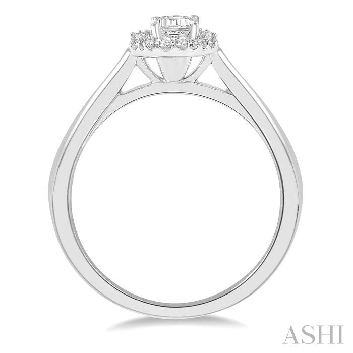 5/8 Ctw Emerald Mount Emerald and Round Cut Diamond Ladies Engagement Ring with 1/2 Ct Emerald Cut Center Stone in 14K White Gold
