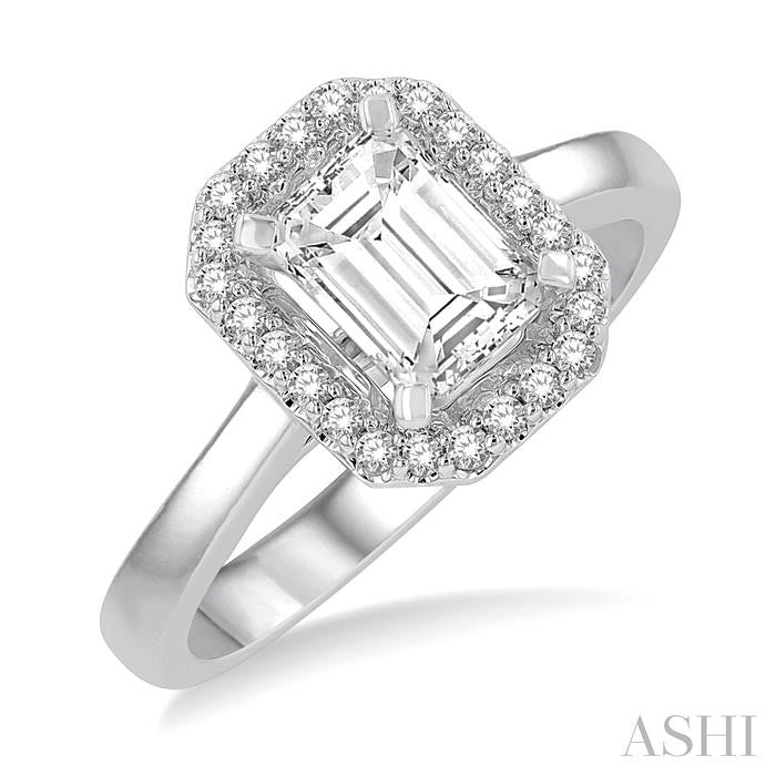 1/6 Ctw Emerald Mount Round Cut Diamond Semi-Mount Engagement Ring in 14K White Gold