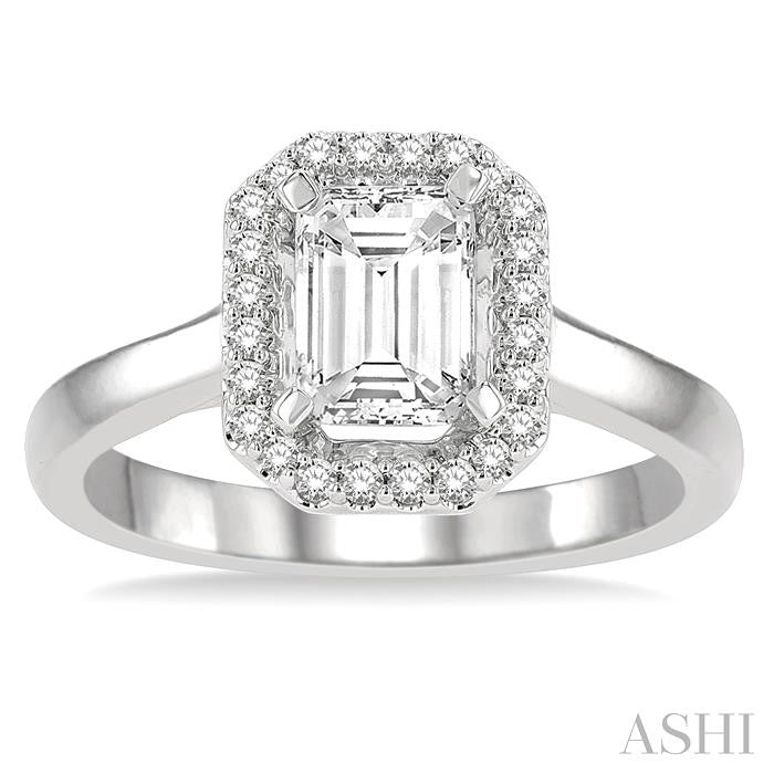 1/6 Ctw Emerald Mount Round Cut Diamond Semi-Mount Engagement Ring in 14K White Gold