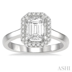 1/6 Ctw Emerald Mount Round Cut Diamond Semi-Mount Engagement Ring in 14K White Gold