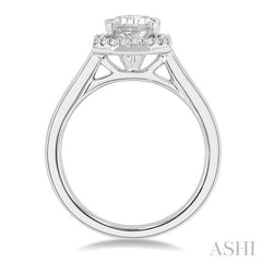 1/6 Ctw Emerald Mount Round Cut Diamond Semi-Mount Engagement Ring in 14K White Gold