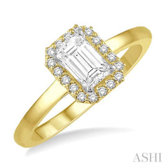 1/10 Ctw Emerald Mount Round Cut Diamond Semi-Mount Engagement Ring in 14K Yellow and White Gold