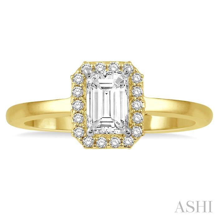 1/10 Ctw Emerald Mount Round Cut Diamond Semi-Mount Engagement Ring in 14K Yellow and White Gold