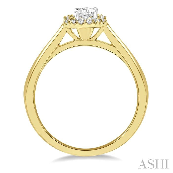 1/10 Ctw Emerald Mount Round Cut Diamond Semi-Mount Engagement Ring in 14K Yellow and White Gold