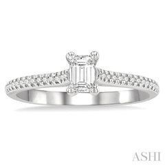 1/2 Ctw Round & Emerald Cut Diamond Engagement Ring With 1/3 Ctw Emerald Cut Center Stone in 14K White Gold