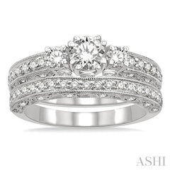 1 1/4 Ctw Diamond Wedding Set with 7/8 Ctw Round Cut Engagement Ring and 3/8 Ctw Wedding Band in 14K White Gold