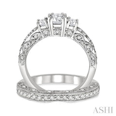 1 1/4 Ctw Diamond Wedding Set with 7/8 Ctw Round Cut Engagement Ring and 3/8 Ctw Wedding Band in 14K White Gold