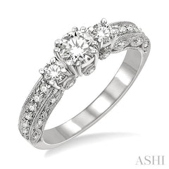 7/8 Ctw Diamond Engagement Ring with 1/3 Ct Round Cut Center Stone in 14K White Gold
