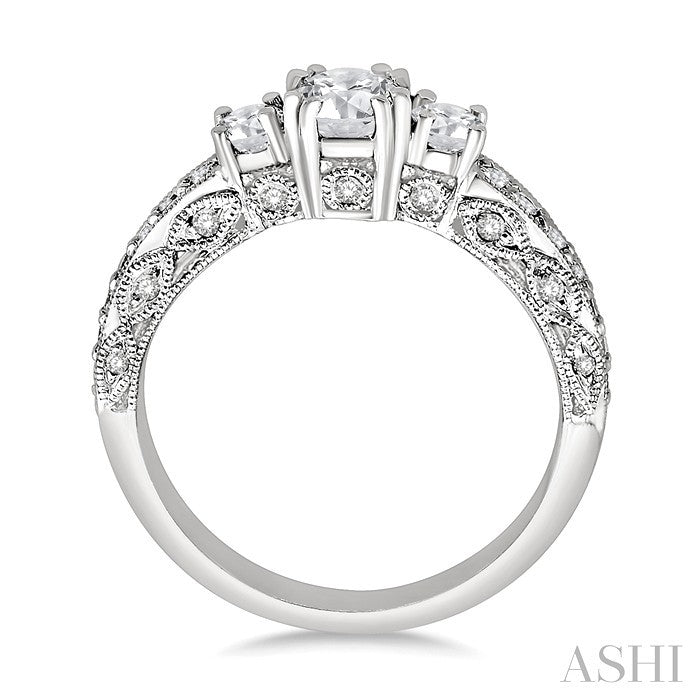 7/8 Ctw Diamond Engagement Ring with 1/3 Ct Round Cut Center Stone in 14K White Gold