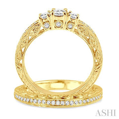 3/4 Ctw Diamond Wedding Set with 1/2 Ctw Round Cut Engagement Ring and 1/6 Ctw Wedding Band in 14K Yellow Gold