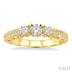 1/2 Ctw Diamond Engagement Ring with 1/5 Ct Round Cut Center Stone in 14K Yellow Gold