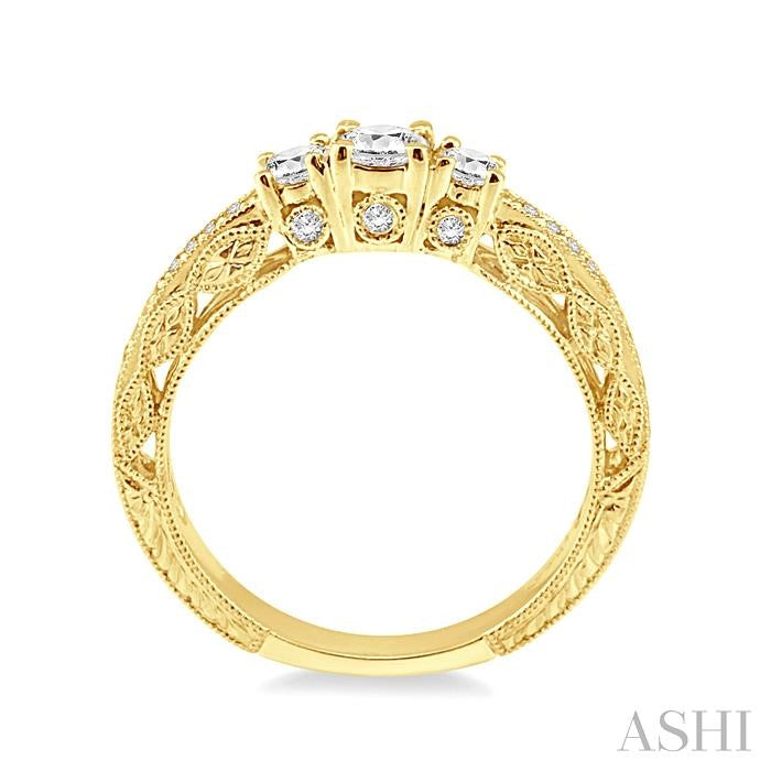 1/2 Ctw Diamond Engagement Ring with 1/5 Ct Round Cut Center Stone in 14K Yellow Gold