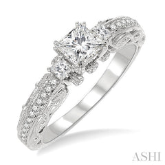 1/2 Ctw Diamond Engagement Ring with 1/3 Ct Princess Cut Center Stone in 14K White Gold