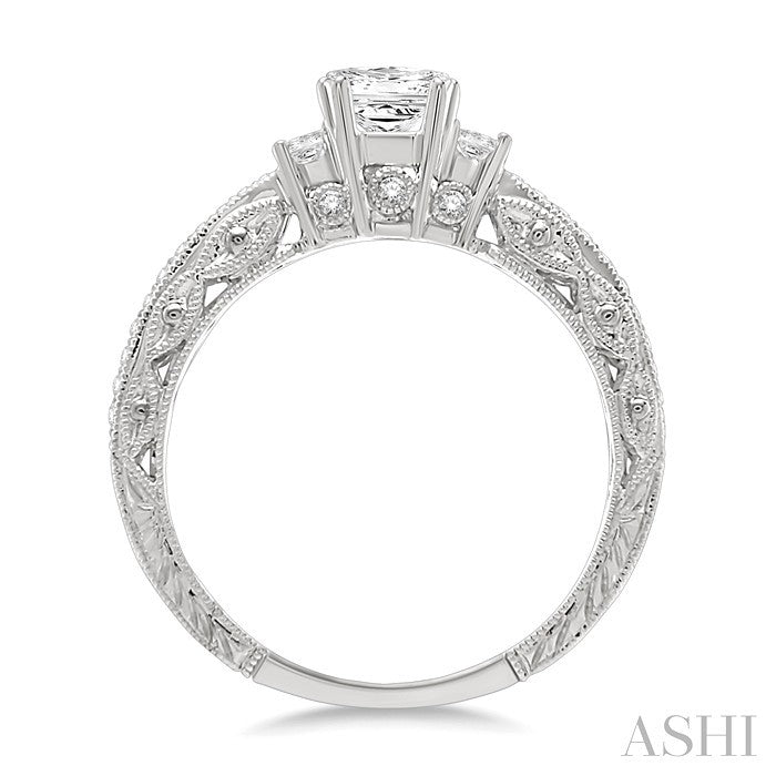 1/2 Ctw Diamond Engagement Ring with 1/3 Ct Princess Cut Center Stone in 14K White Gold