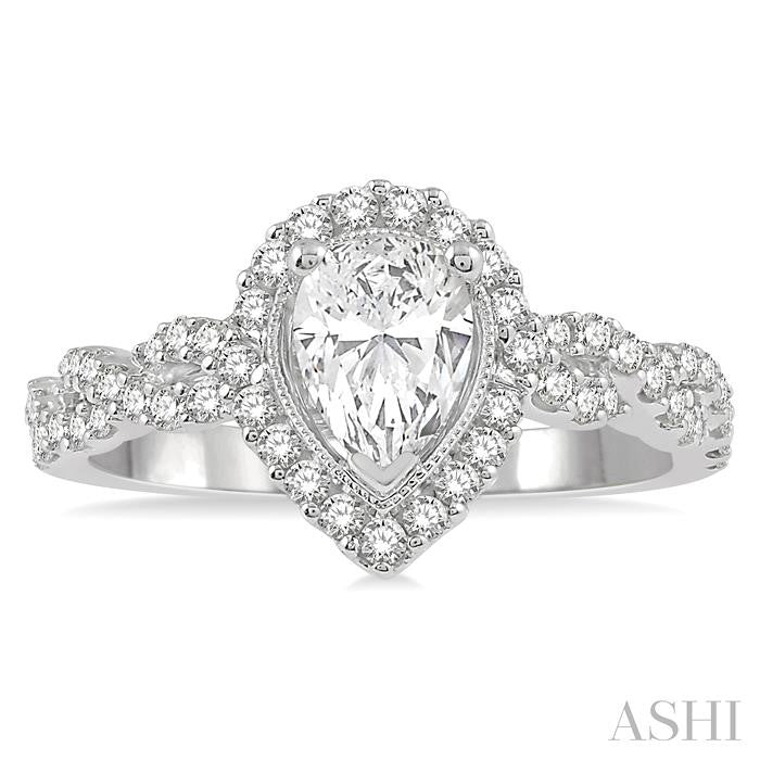 3/8 Ctw Intertwined Shank Round Cut Diamond Semi-Mount Engagement Ring in 14K White Gold