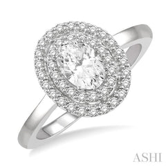 3/4 Ctw Round & Oval Cut Diamond Ladies Engagement Ring with 1/2 Ctw Oval Cut Center Stone in 14K White Gold