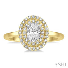 3/4 Ctw Round & Oval Cut Diamond Ladies Engagement Ring with 1/2 Ctw Oval Cut Center Stone in 14K Yellow and White Gold