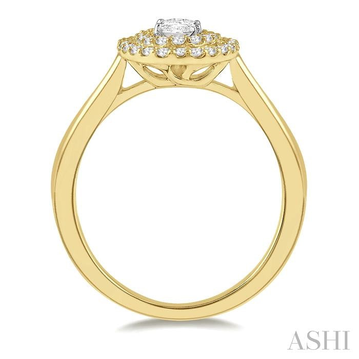 3/4 Ctw Round & Oval Cut Diamond Ladies Engagement Ring with 1/2 Ctw Oval Cut Center Stone in 14K Yellow and White Gold