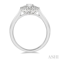 1/2 Ctw Twin Halo Round Cut Diamond Engagement Ring With 1/4 Ct Oval Cut Center Stone in 14K White Gold