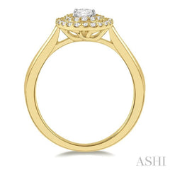 1/2 Ctw Twin Halo Round Cut Diamond Engagement Ring With 1/4 Ct Oval Cut Center Stone in 14K Yellow and White Gold