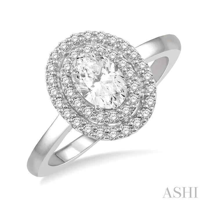 1/5 Ctw Twin Halo Round Cut Diamond Semi-Mount Engagement Ring in 14K White Gold