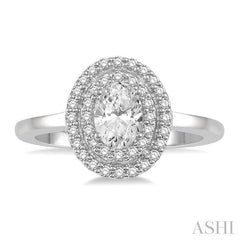 1/5 Ctw Twin Halo Round Cut Diamond Semi-Mount Engagement Ring in 14K White Gold