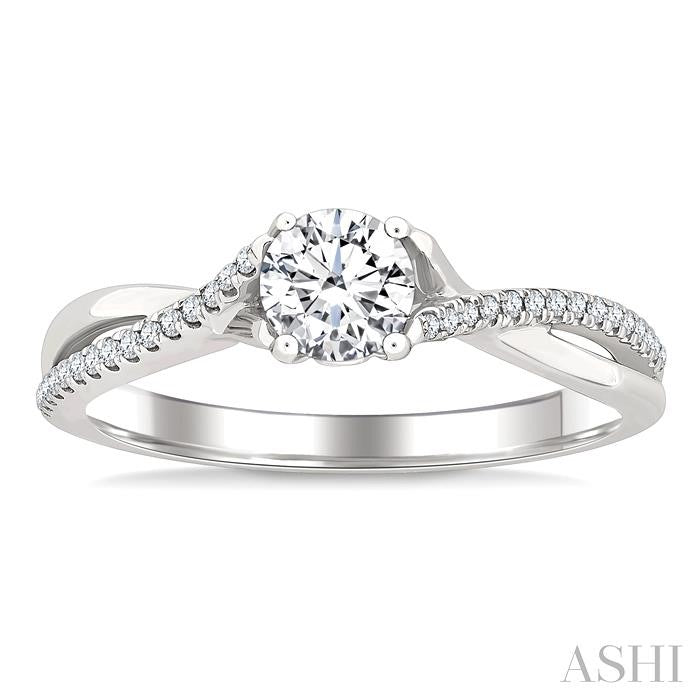 1/2 Ctw Split Crisscross Shank Diamond Engagement Ring With 1/3 Ct Round Cut Diamond Center Stone in 14K White Gold