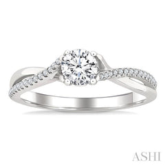 1/2 Ctw Split Crisscross Shank Diamond Engagement Ring With 1/3 Ct Round Cut Diamond Center Stone in 14K White Gold