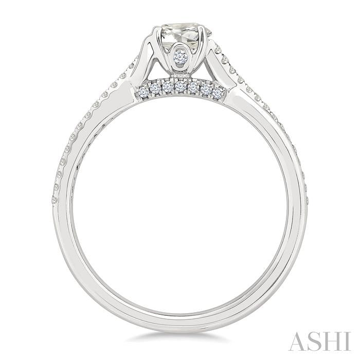 1/2 Ctw Split Crisscross Shank Diamond Engagement Ring With 1/3 Ct Round Cut Diamond Center Stone in 14K White Gold