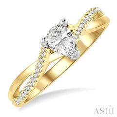 1/2 Ctw Split Crossover Shank Round & Pear Cut Diamond Engagement Ring with 1/3 Ctw Pear Cut Center Stone in 14K Yellow and White Gold